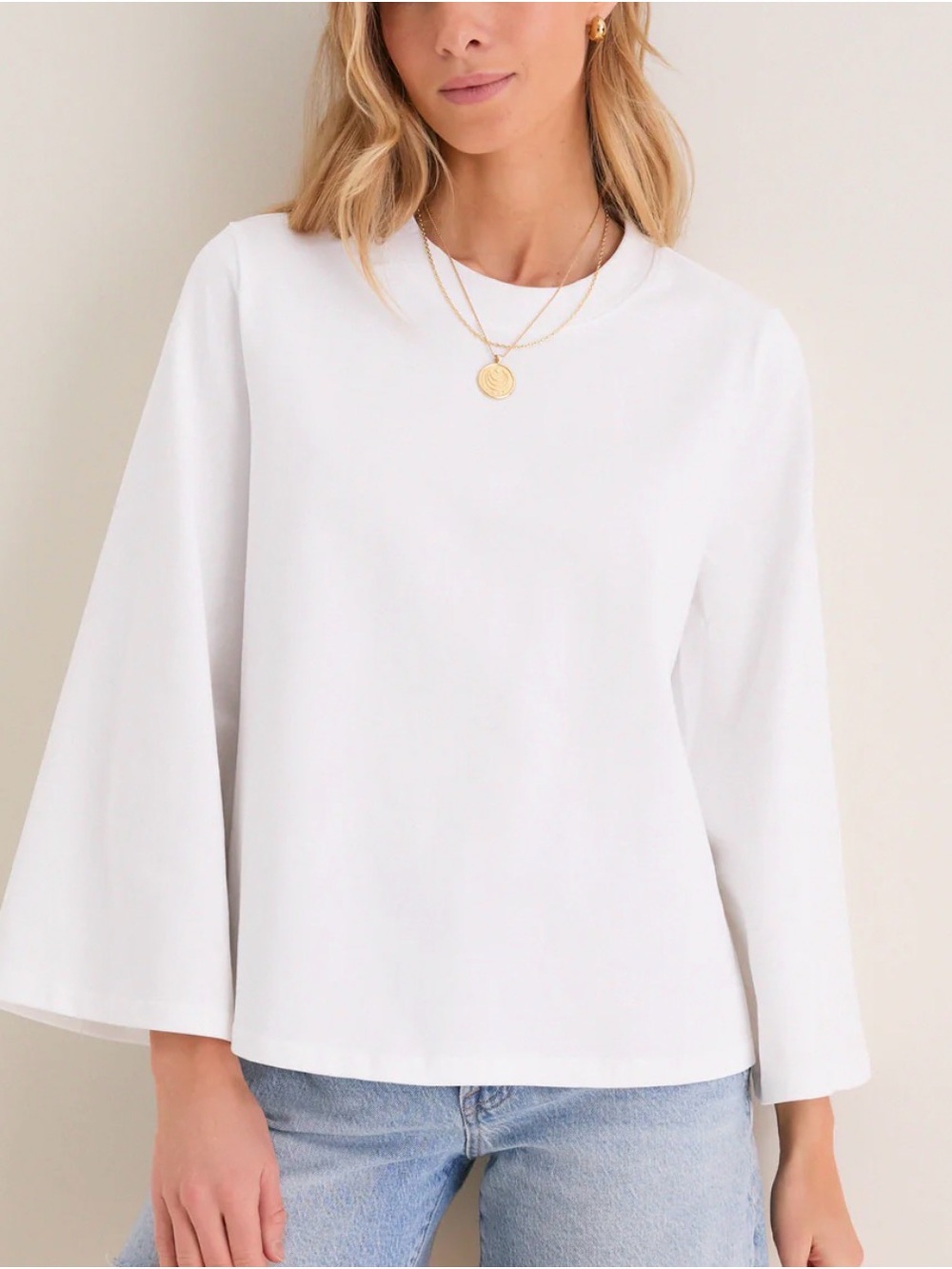 Tuckernuck White Bell-Sleeve Crewneck Top